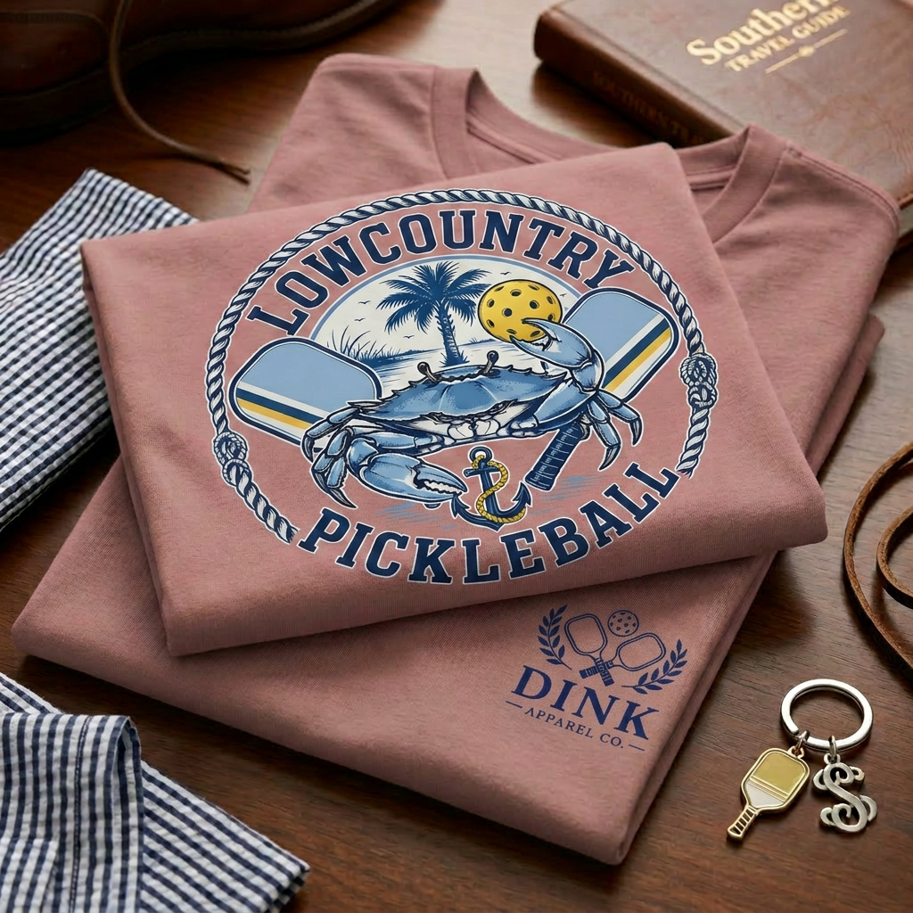 Lowcountry Pickleball Tee — Dink Hard, Eat Crabs, Repeat