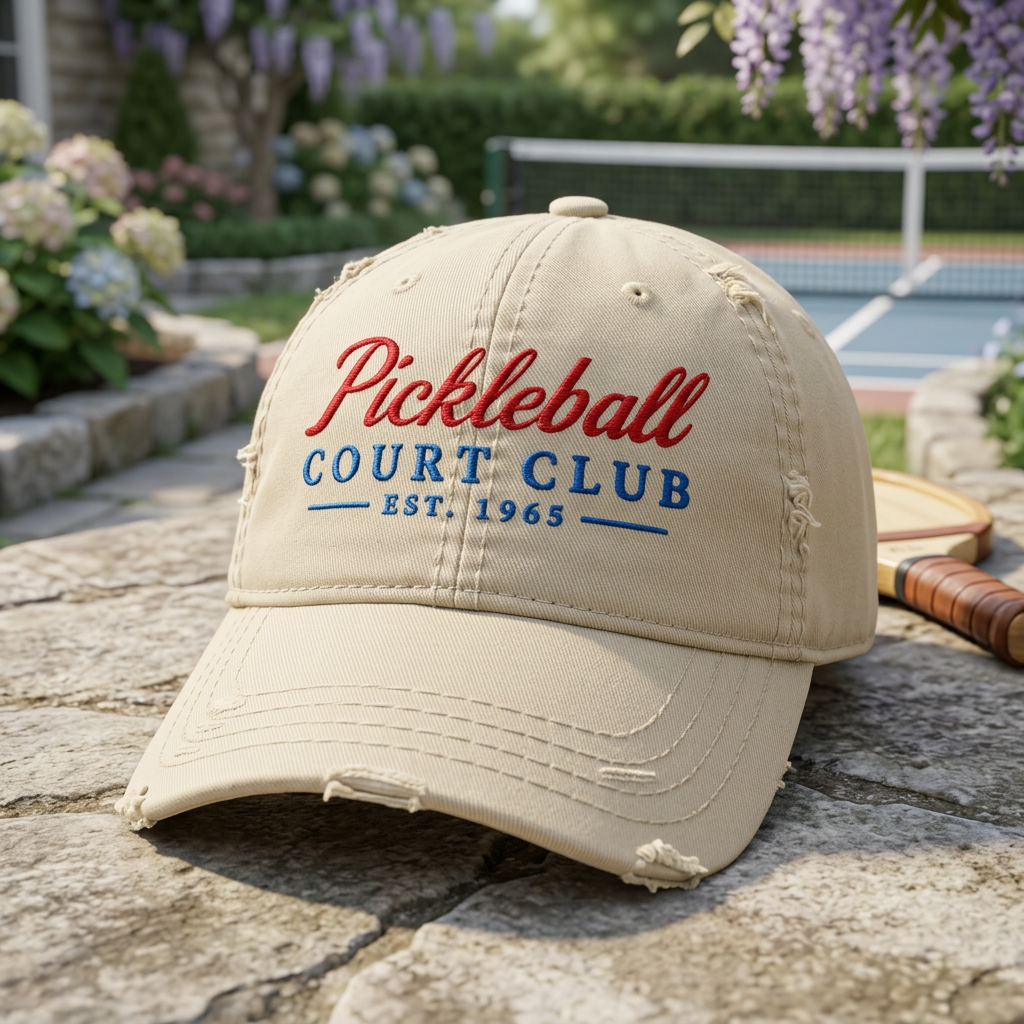 Pickleball Court Club Est. 1965 Distressed Dad Hat — Worn In, Backed Up, Impossible to Argue With