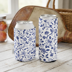 Blue Willow Pickleball Floral Can Cooler — Keep It Cold, Keep It Classy