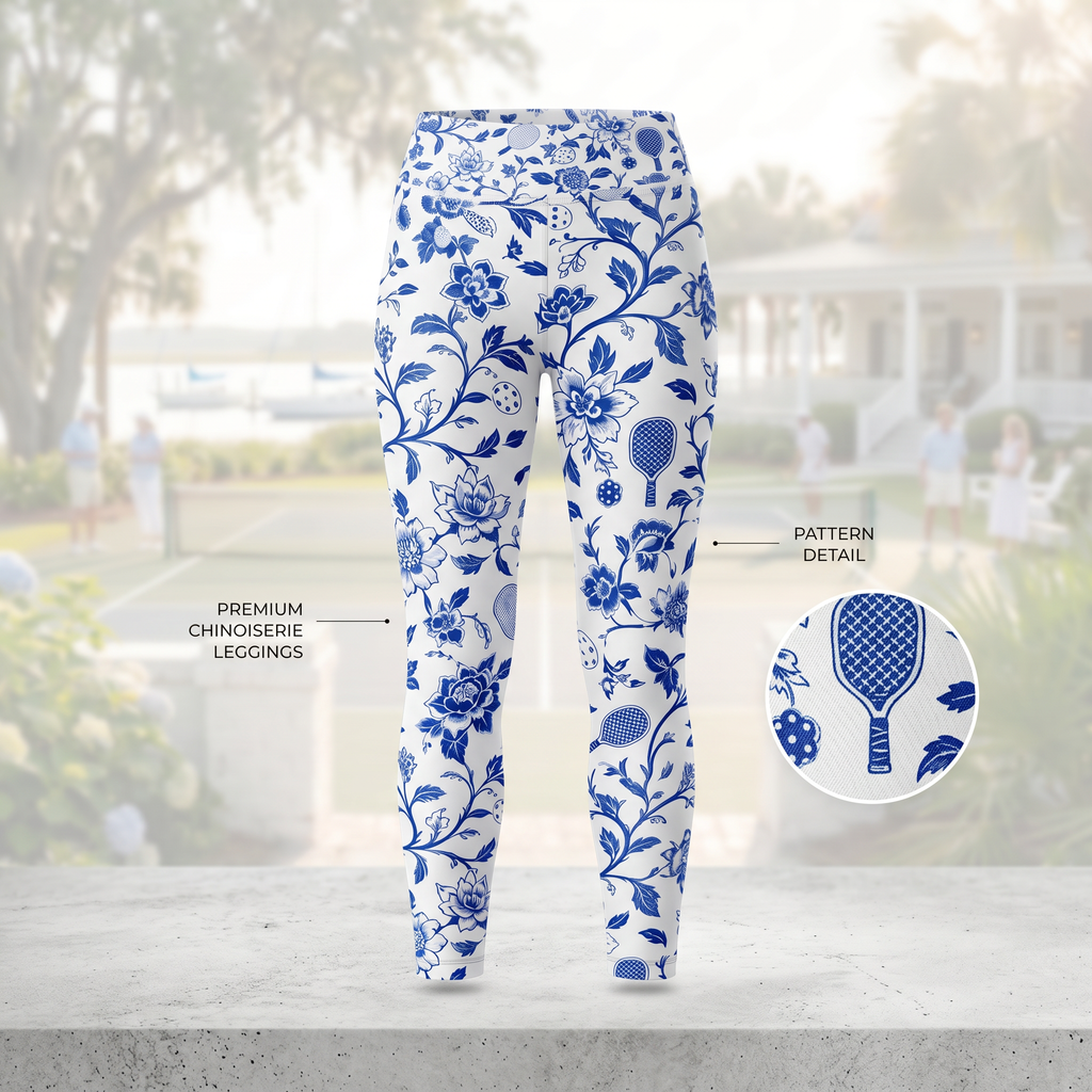 Blue Willow Pickleball Floral Capri Leggings — Court-Ready Chinoiserie