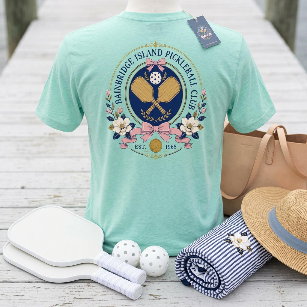 Bainbridge Island Pickleball Club Floral Crest Est. 1965 Tee — Member of the Most Historic Club in the Game