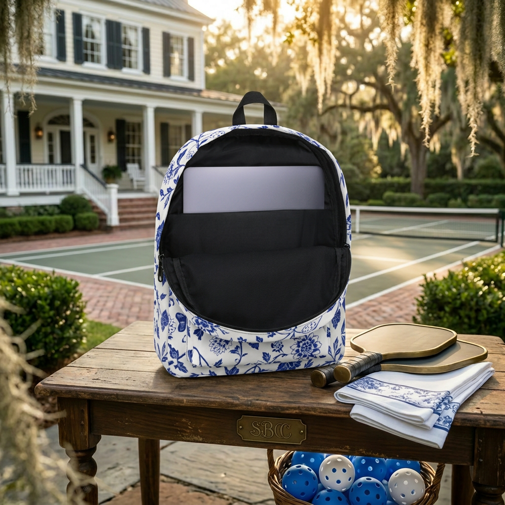 Blue Willow Court Carry Pickleball Floral Backpack — Carry Your Game in Full Bloom