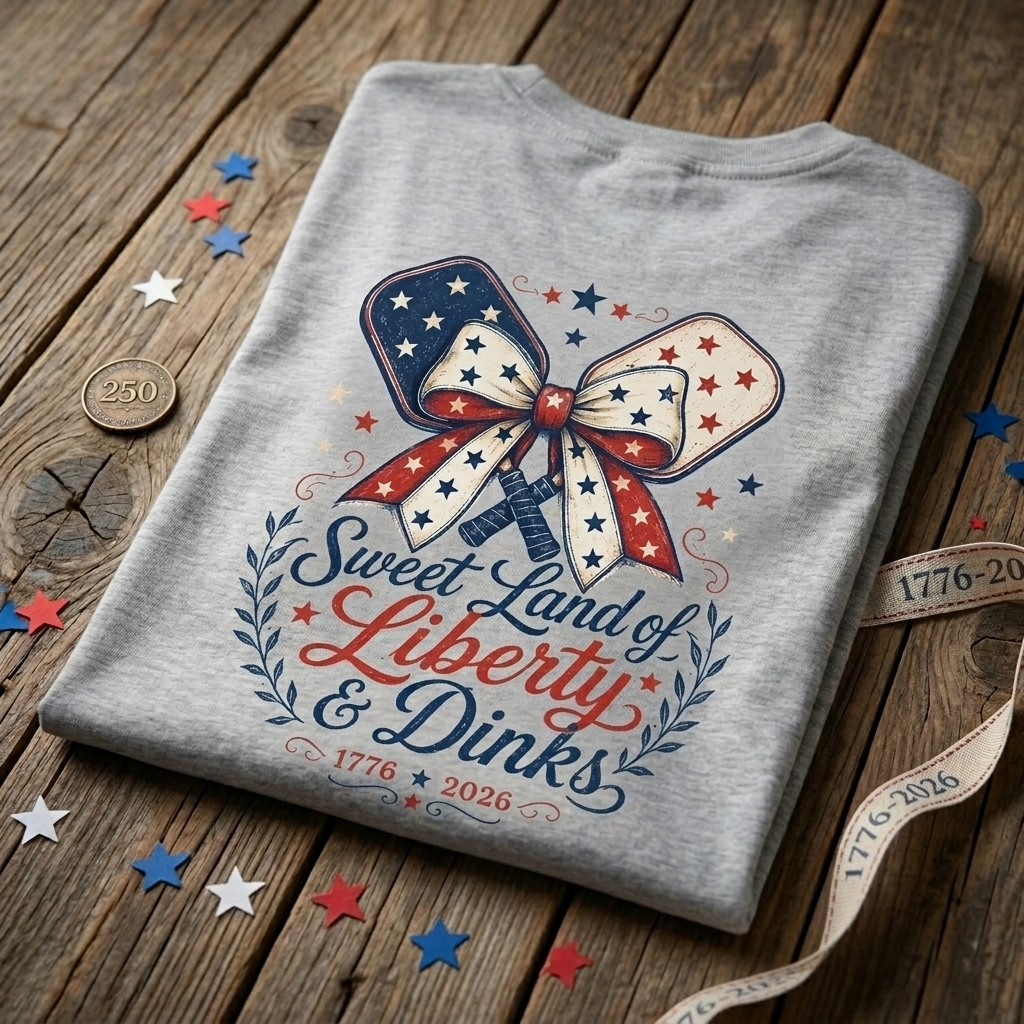 Sweet Land of Liberty & Dinks Tee — 1776–2026 | Patriotic, Pretty, and Deadly at the Net