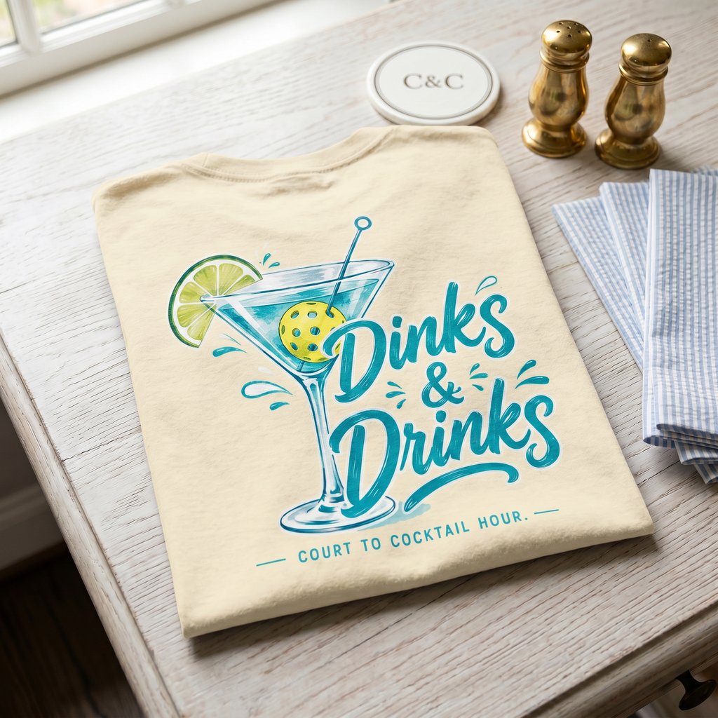 Dinks & Drinks Tee — They Came for the Dinks. They Stayed for the Martini.
