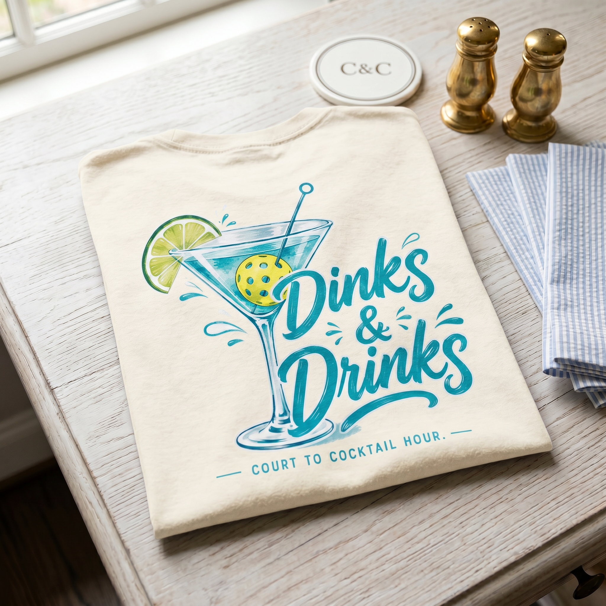 Dinks & Drinks Tee — They Came for the Dinks. They Stayed for the Martini.