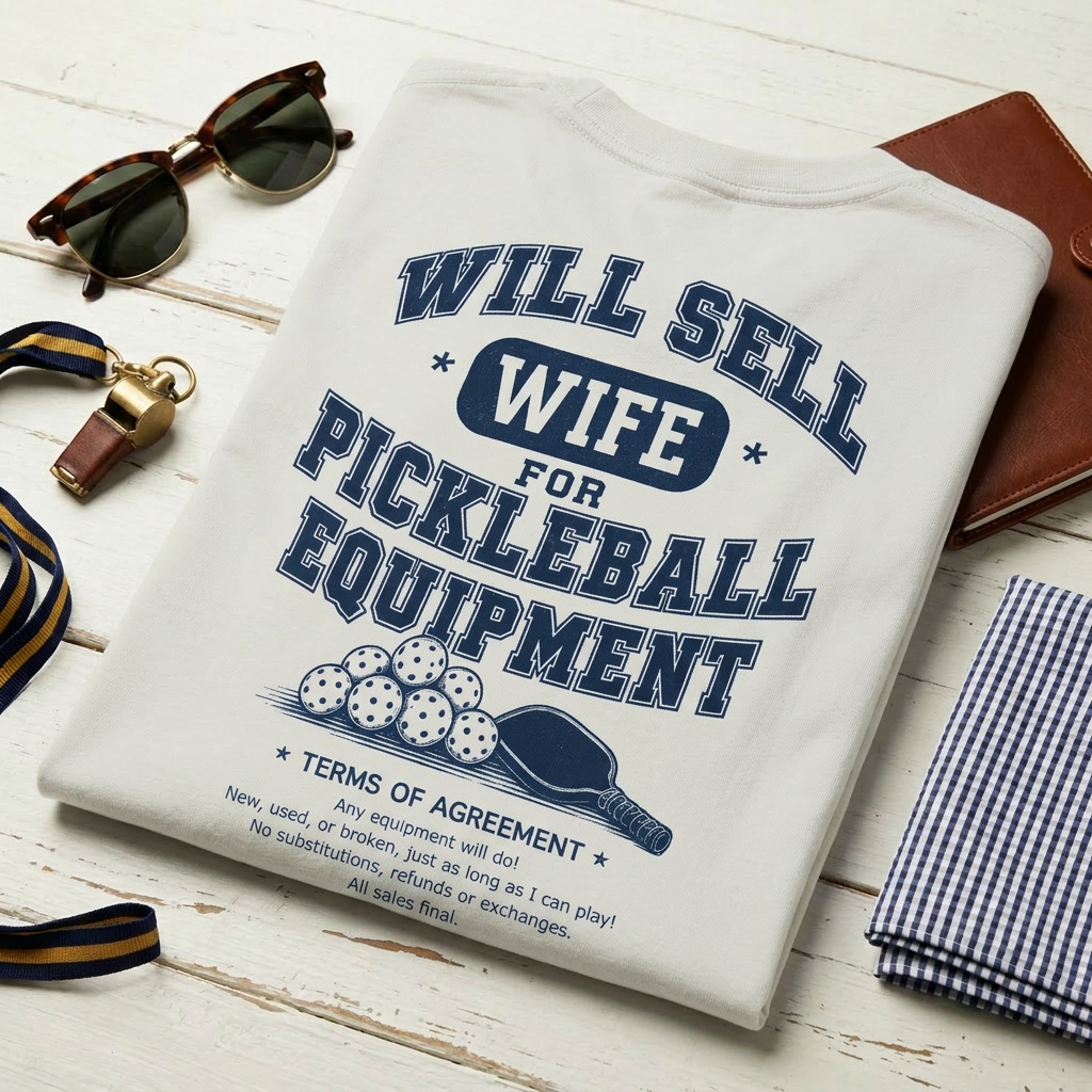 Will Sell Wife for Pickleball Equipment Tee — The Husband Who Has His Priorities Straight