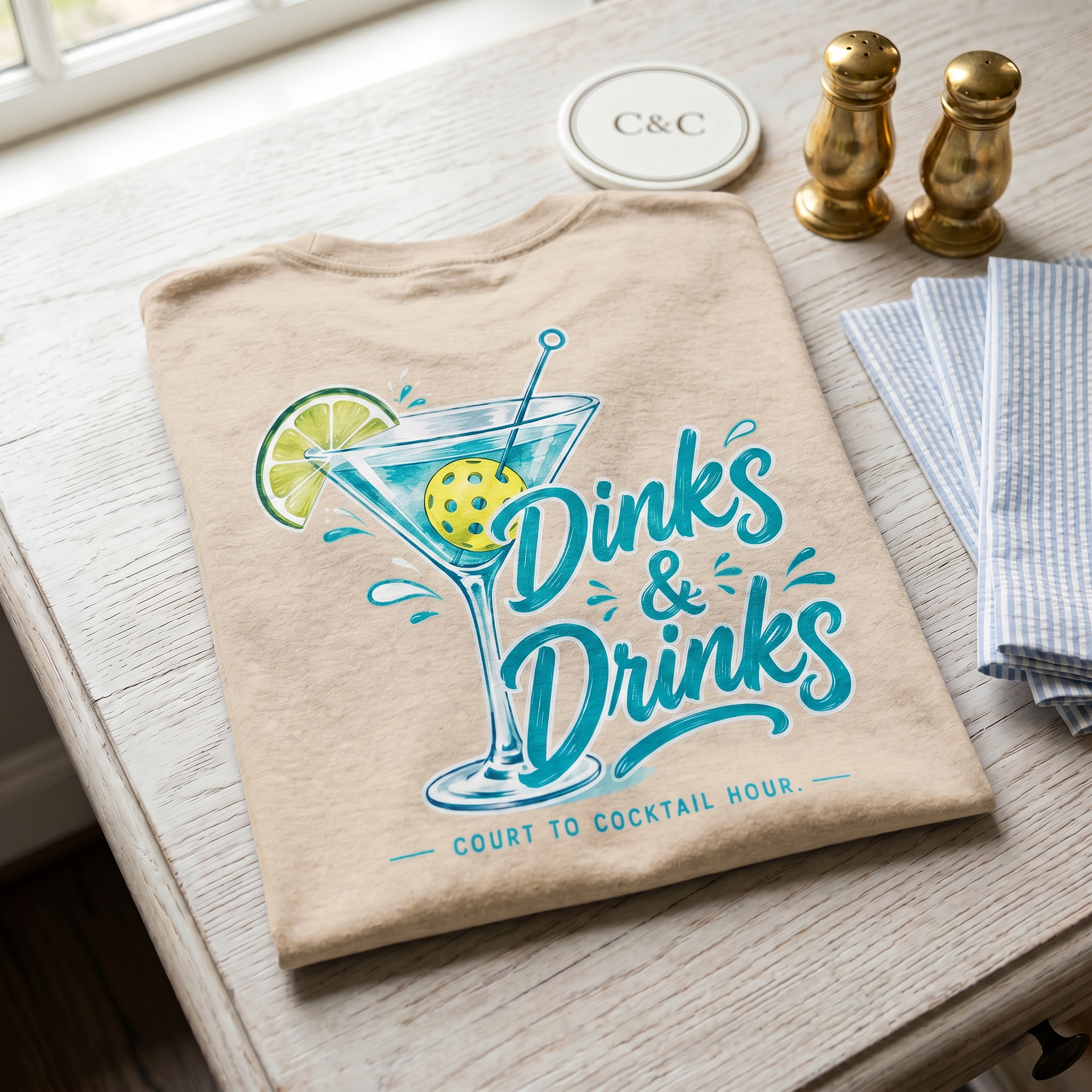 Dinks & Drinks Tee — They Came for the Dinks. They Stayed for the Martini.