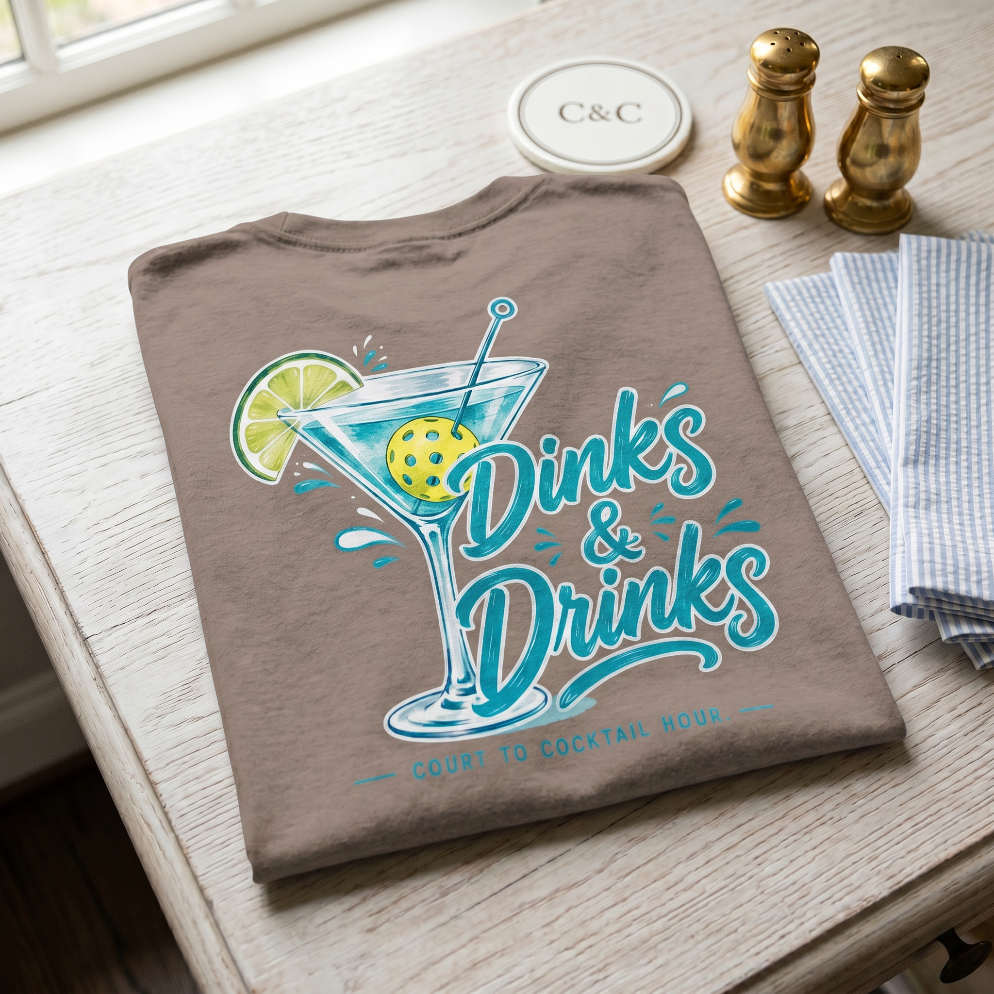 Dinks & Drinks Tee — They Came for the Dinks. They Stayed for the Martini.