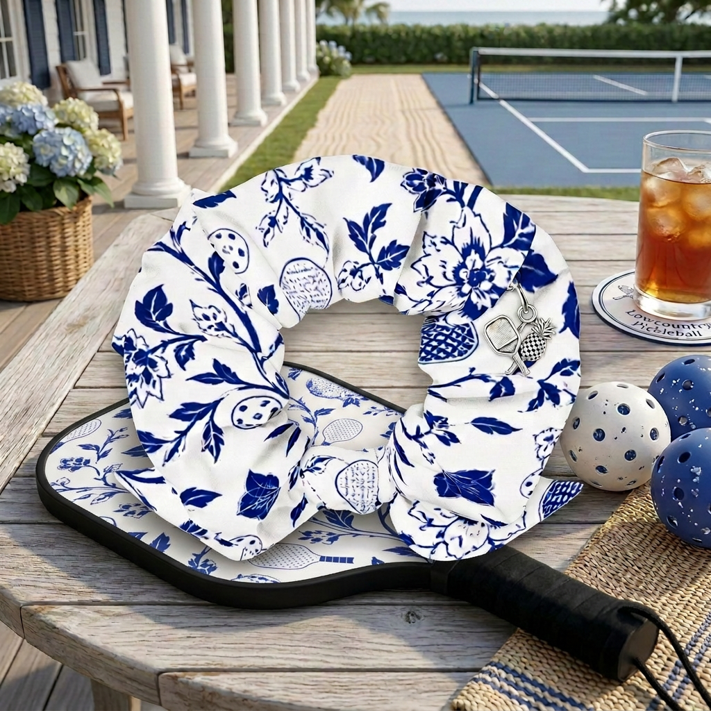 Blue Willow | Pickleball Floral Print Scrunchie