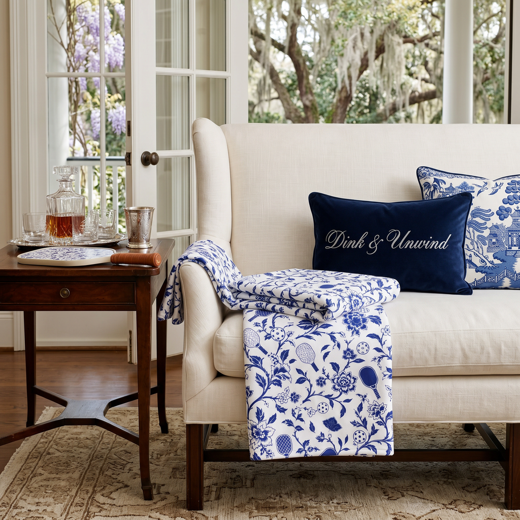 Blue Willow Dink & Unwind Pickleball Floral Throw Blanket — For the Player Who Has Earned Every Bit of This