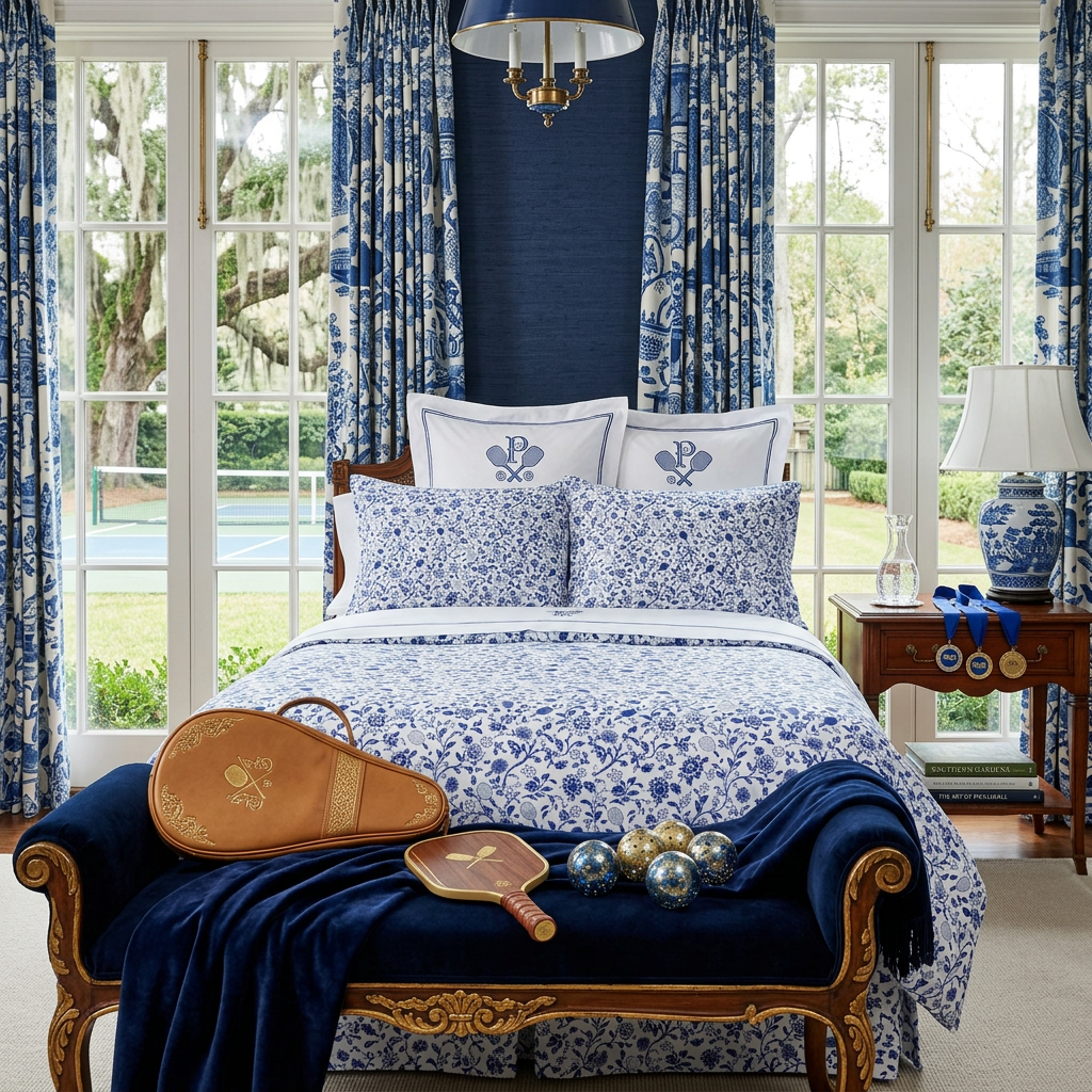 Blue Willow Dream in Pickleball Floral Microfiber Duvet Cover — Sleep Like a Champion