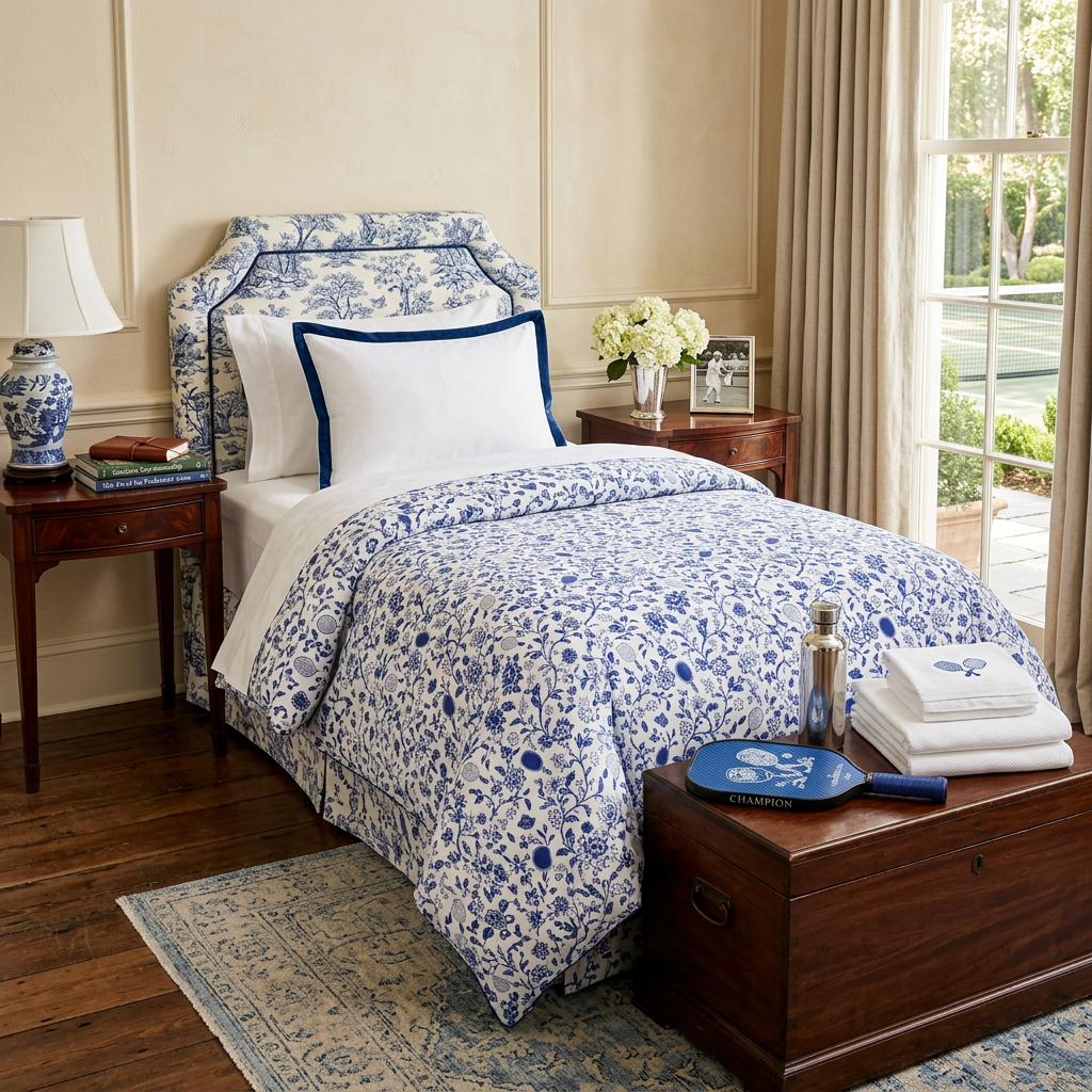 Blue Willow Dream in Pickleball Floral Microfiber Duvet Cover — Sleep Like a Champion