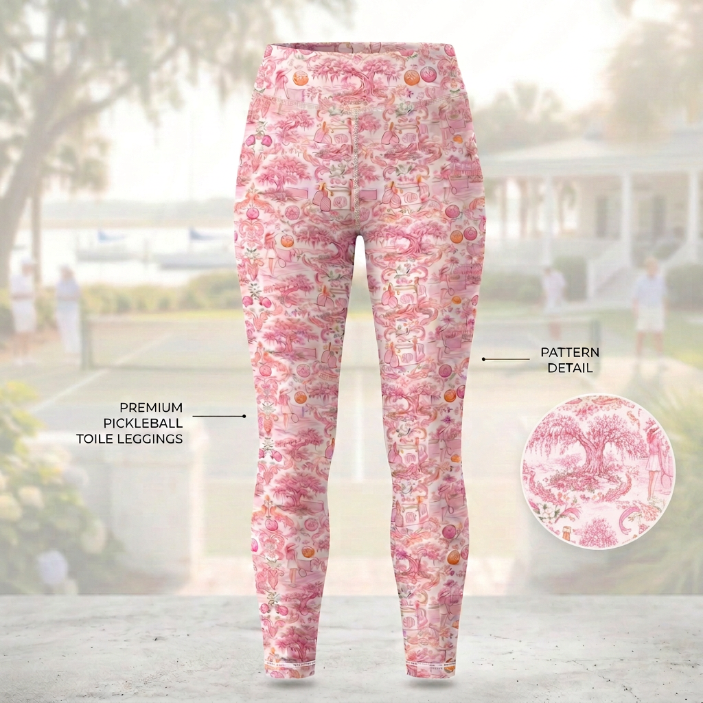 Magnolia Court Southern Toile Pickleball Women's Leggings — The Kitchen Line Has Never Looked This Good