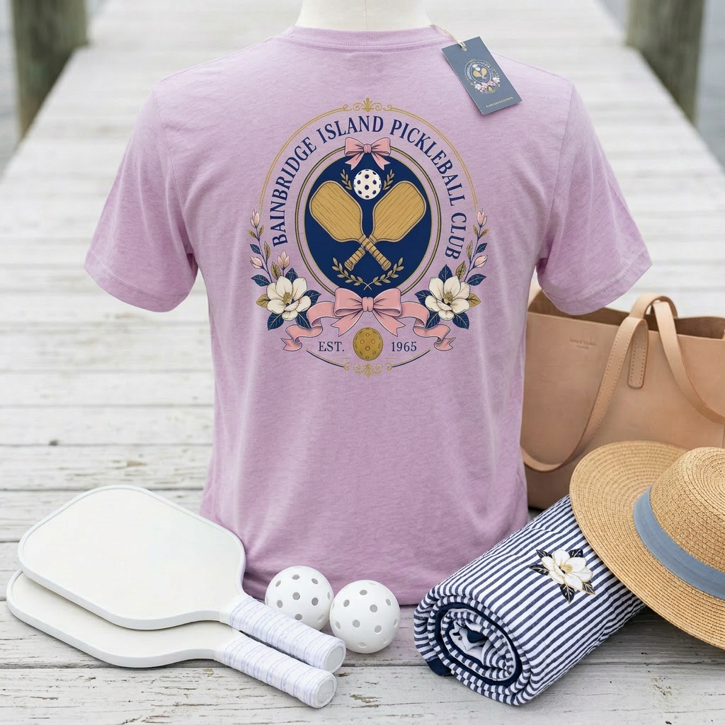 Bainbridge Island Pickleball Club Floral Crest Est. 1965 Tee — Member of the Most Historic Club in the Game