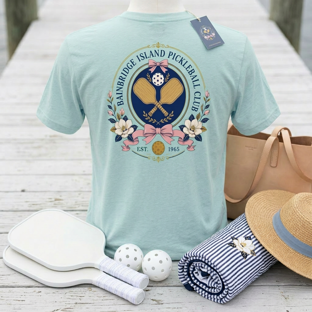 Bainbridge Island Pickleball Club Floral Crest Est. 1965 Tee — Member of the Most Historic Club in the Game