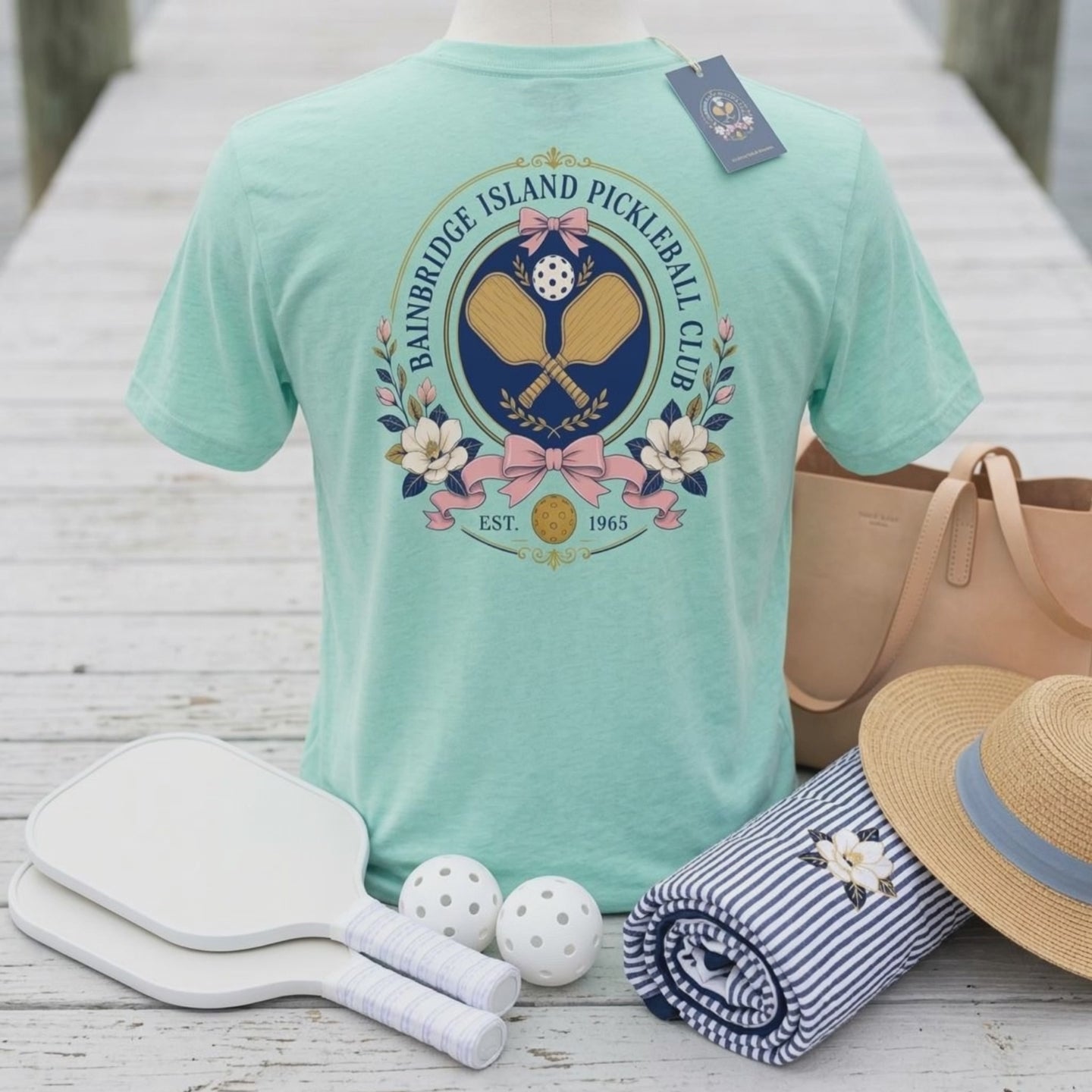 Bainbridge Island Pickleball Club Floral Crest Est. 1965 Tee — Member of the Most Historic Club in the Game