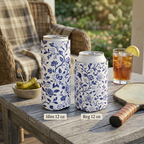 Blue Willow Pickleball Floral Can Cooler — Keep It Cold, Keep It Classy